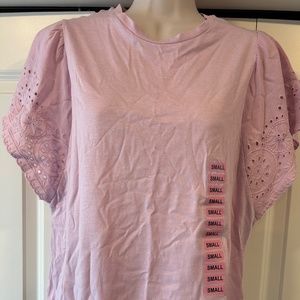 Gap lavendar eyelet cut out sleeves tee shirt top S new